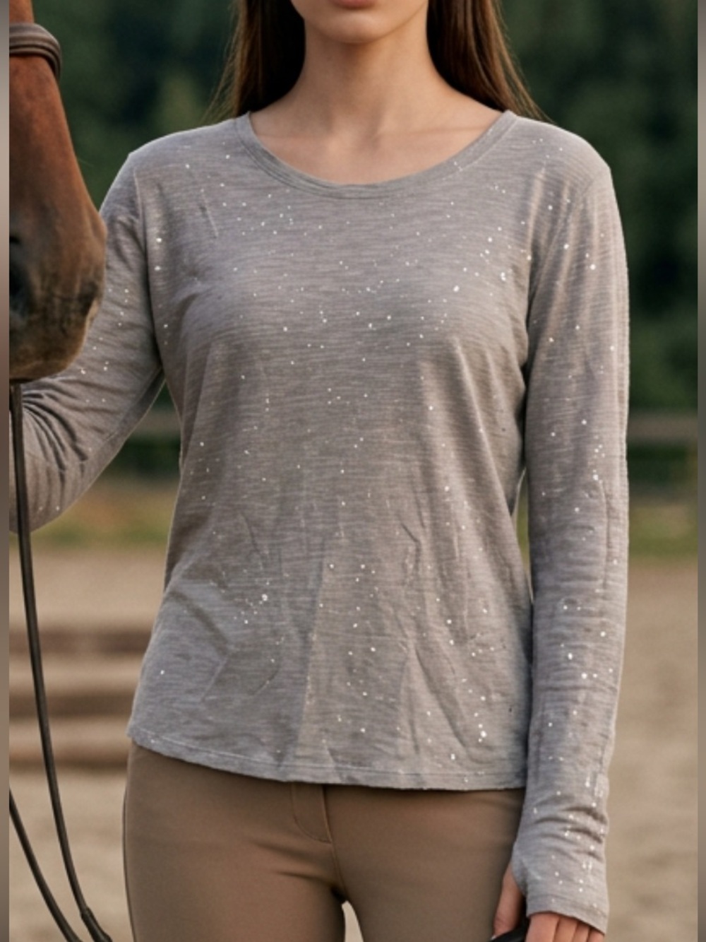 Michael Stars grey / silver paint splatters Brooklyn Long Sleeve Thumbhole Tee S